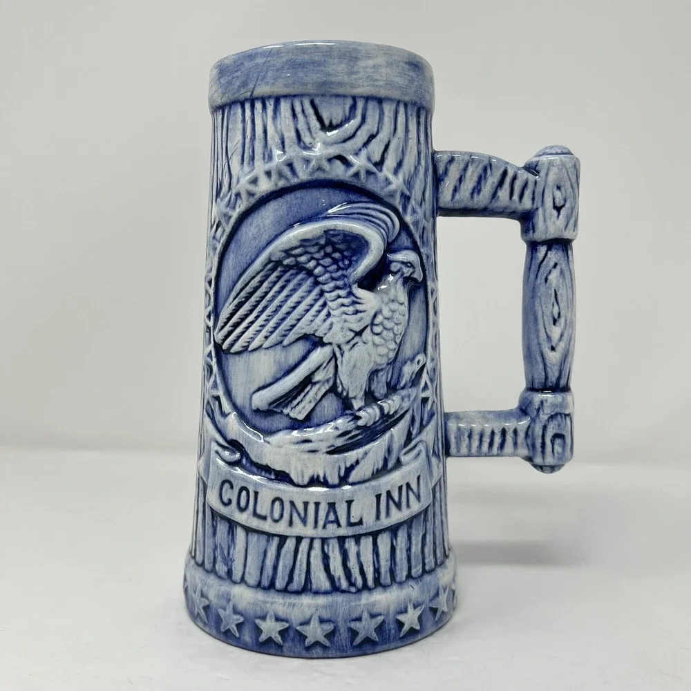 Colonial Inn Ceramic Beer  Stein 1976 24oz 3D American Eagle Stars in Delft Blue